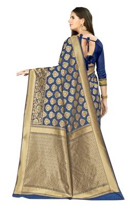 Royal blue woven banarasi silk saree with blouse 2