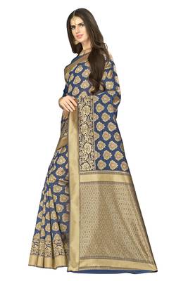 Royal blue woven banarasi silk saree with blouse 5