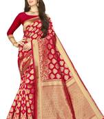 Red woven banarasi silk saree with blouse