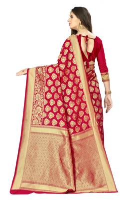 Red woven banarasi silk saree with blouse 2