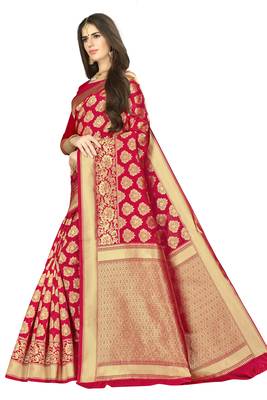 Red woven banarasi silk saree with blouse 5