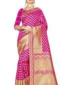 Pink woven banarasi silk saree with blouse