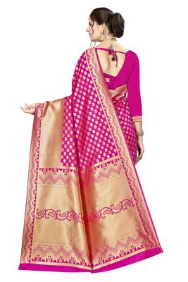 Pink woven banarasi silk saree with blouse 2