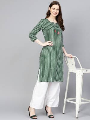 Green printed Cotton kurti 1