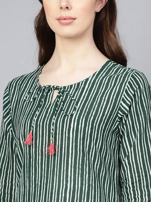 Green printed Cotton kurti 4
