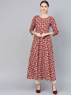 Maroon printed Cotton kurti 1