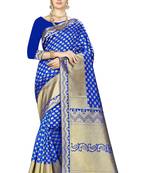Blue woven banarasi silk saree with blouse