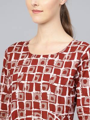 Maroon printed Cotton kurti 4