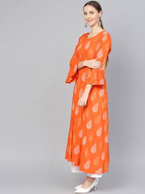 Orange printed Rayon kurti 2