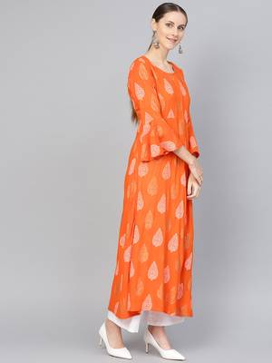 Orange printed Rayon kurti 3