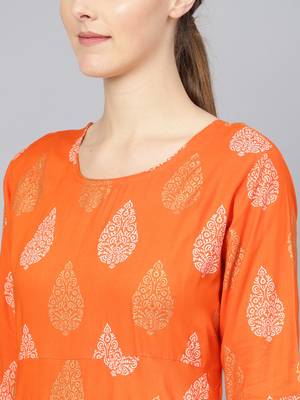 Orange printed Rayon kurti 4
