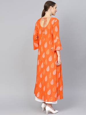 Orange printed Rayon kurti 5