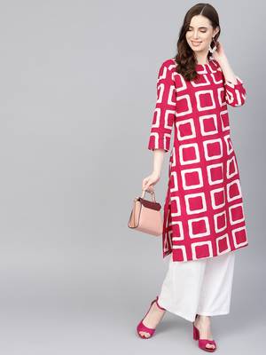 Pink printed Cotton kurti 1
