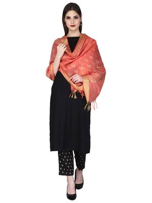 Pink Gold Block Print Chanderi Cotton Silk Dupatta 2