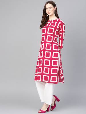 Pink printed Cotton kurti 3