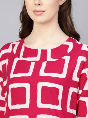 Pink printed Cotton kurti 4
