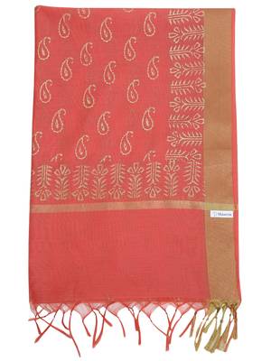 Pink Gold Block Print Chanderi Cotton Silk Dupatta 5