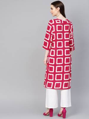 Pink printed Cotton kurti 5