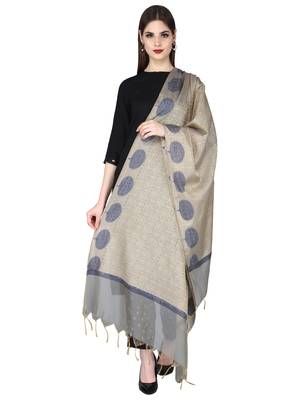 Grey Gold Banarasi Art Silk Woven Design Dupatta 1