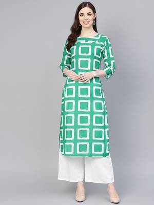 Green printed Cotton kurti 1