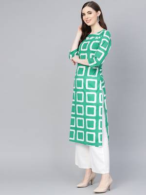 Green printed Cotton kurti 3
