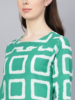 Green printed Cotton kurti 4