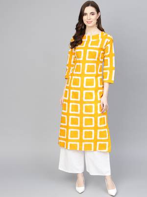 Yellow printed Cotton kurti 1