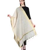 Beige Gold Block Print Chanderi Cotton Silk Dupatta