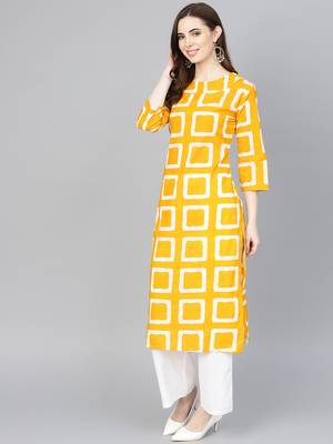 Yellow printed Cotton kurti 2