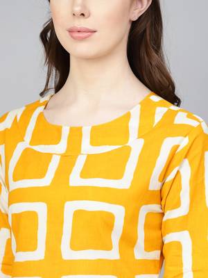 Yellow printed Cotton kurti 4