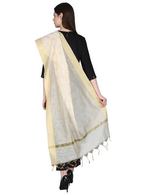 Beige Gold Block Print Chanderi Cotton Silk Dupatta 4