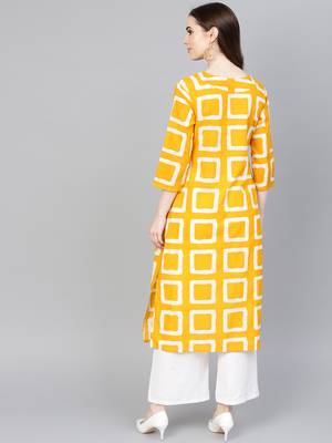 Yellow printed Cotton kurti 5