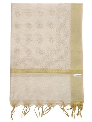 Beige Gold Block Print Chanderi Cotton Silk Dupatta 5