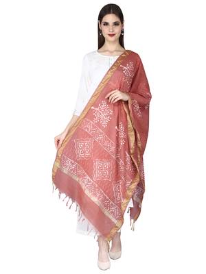Pink & off white Bagru Hand Block Print Dupatta 1