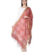 Pink & off white Bagru Hand Block Print Dupatta