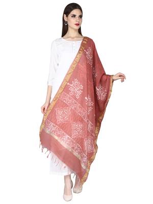 Pink & off white Bagru Hand Block Print Dupatta 2