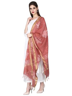 Pink & off white Bagru Hand Block Print Dupatta 3