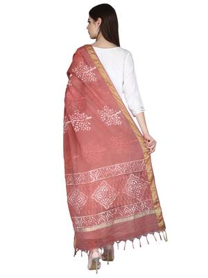 Pink & off white Bagru Hand Block Print Dupatta 4