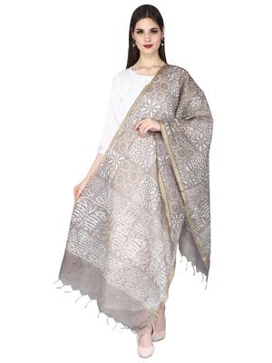 Brown & off white Bagru Hand Block Print Dupatta 1