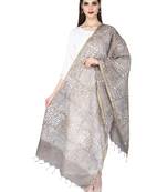 Brown & off white Bagru Hand Block Print Dupatta