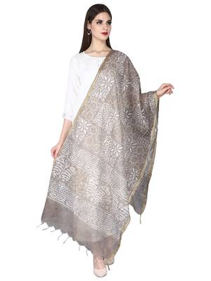 Brown & off white Bagru Hand Block Print Dupatta 2