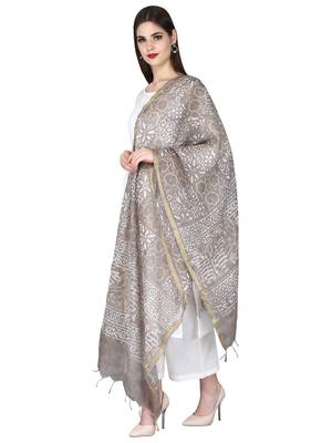 Brown & off white Bagru Hand Block Print Dupatta 3