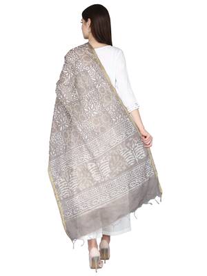 Brown & off white Bagru Hand Block Print Dupatta 4