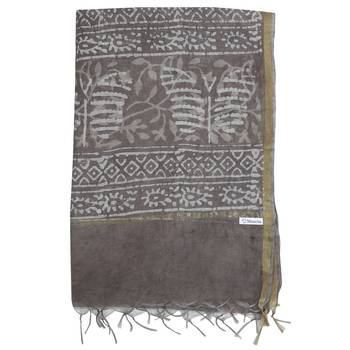 Brown & off white Bagru Hand Block Print Dupatta 5