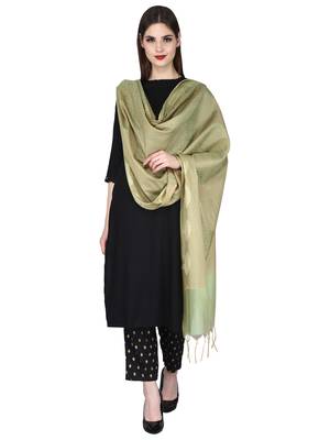 Green Gold Banarasi Art Silk Woven Design Dupatta 1
