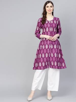 purple printed Cotton kurti 1
