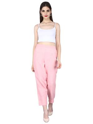 Pink Cotton Slub Straight Pants 1