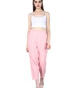 Pink Cotton Slub Straight Pants