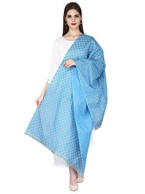 Blue Women's Hand Block Printed Dupatta 1