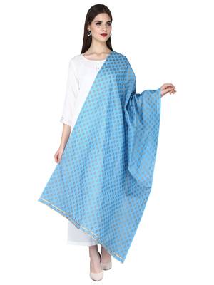 Blue Women's Hand Block Printed Dupatta 2